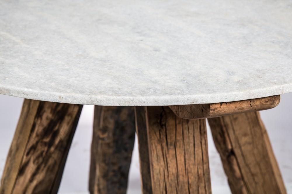 Cape Cod 4 Seater recycled Wood Dining Table with Round Stone Top-abc