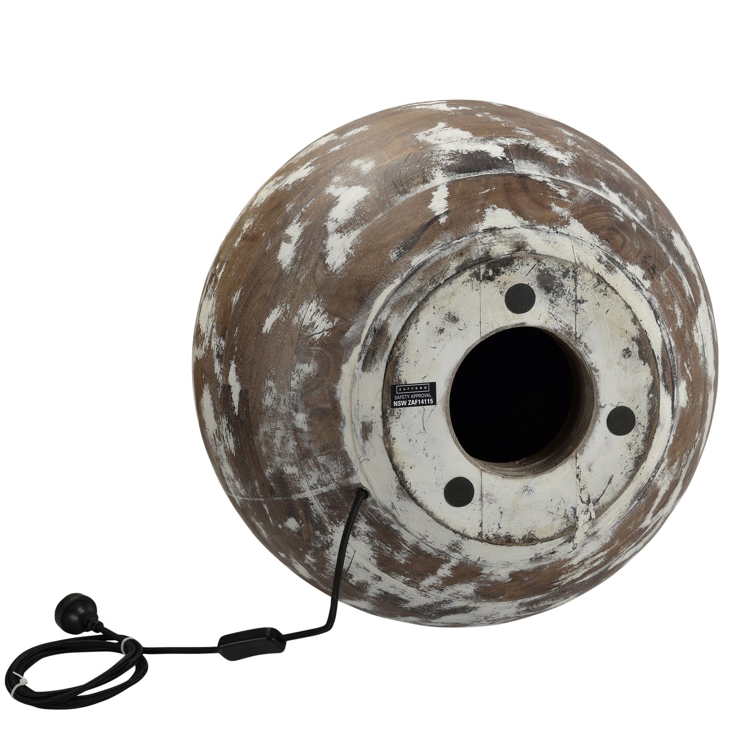 Boule Large - Distressed White - Turned Wood Ball Table Lamp-abc