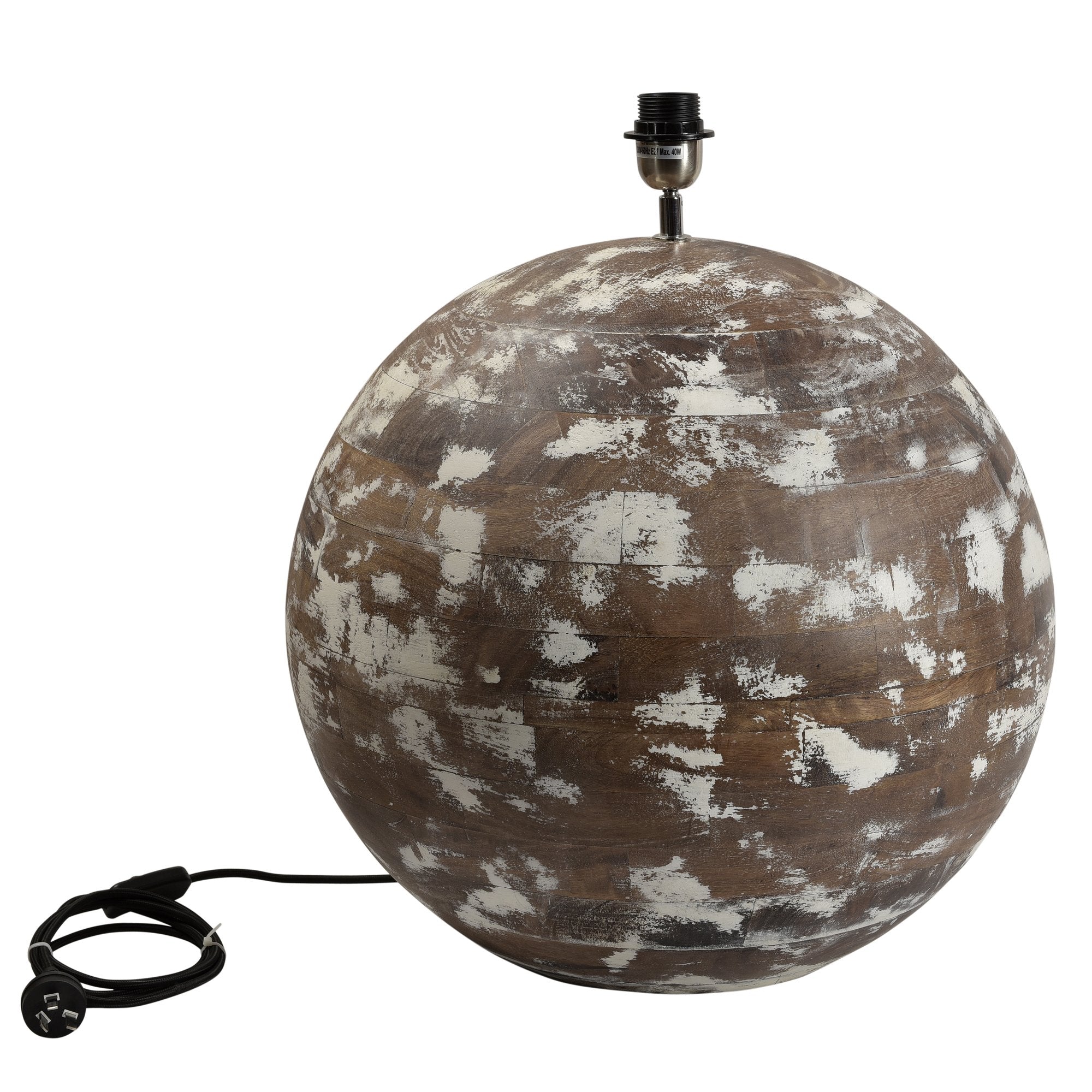 Boule Large - Distressed White - Turned Wood Ball Table Lamp-abc