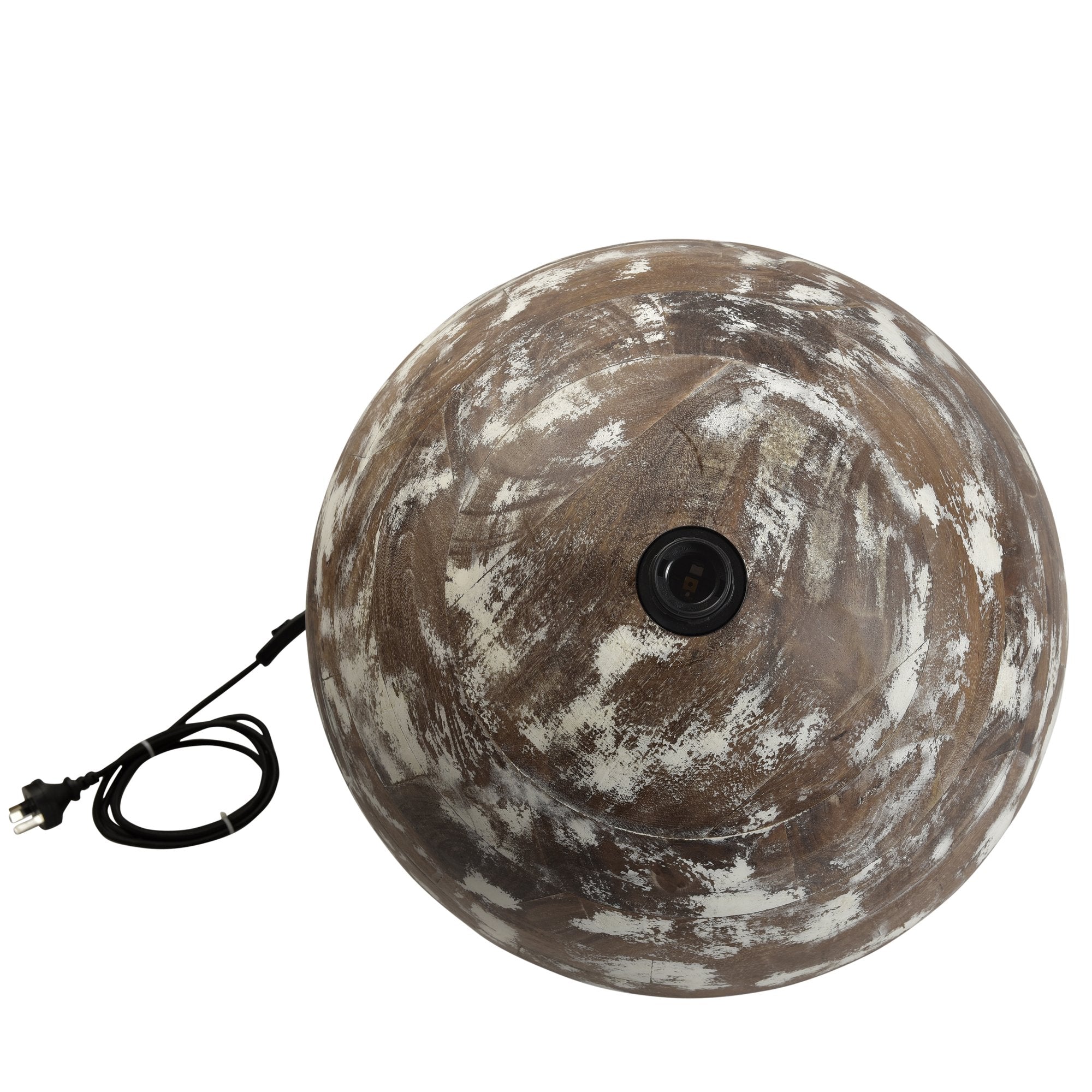Boule Large - Distressed White - Turned Wood Ball Table Lamp-abc