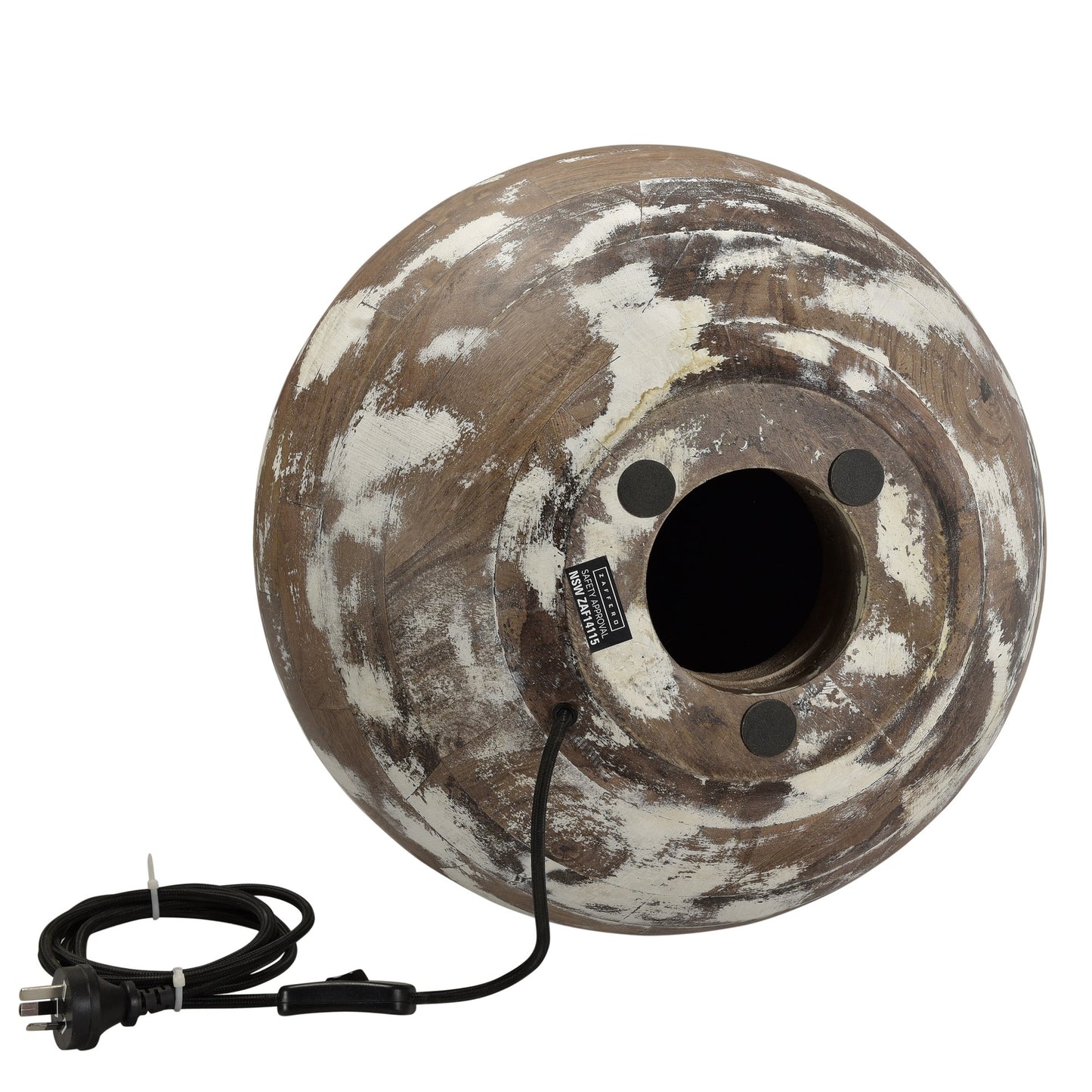 Boule Medium - Distressed White - Turned Wood Ball Table Lamp-abc