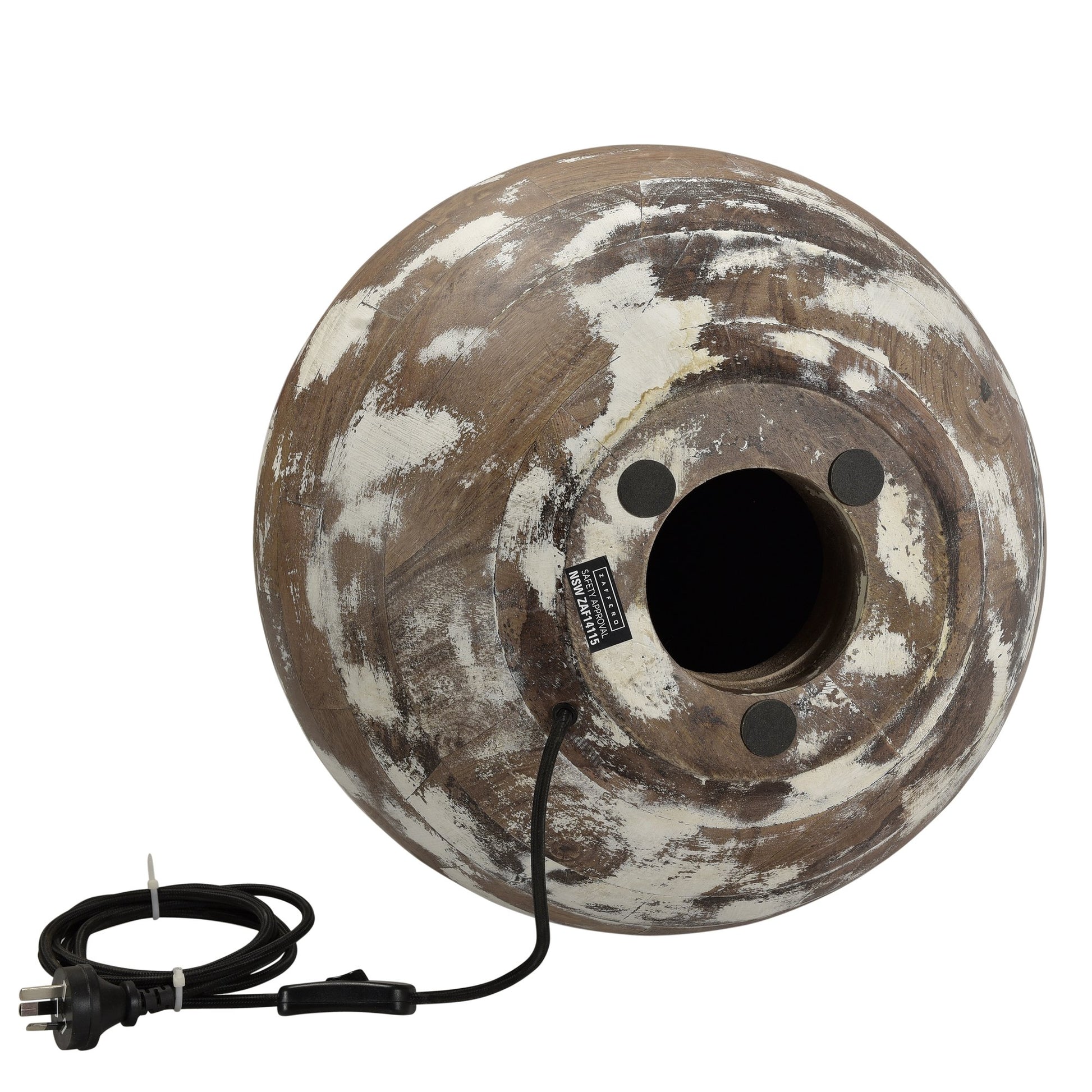 Boule Medium - Distressed White - Turned Wood Ball Table Lamp-abc