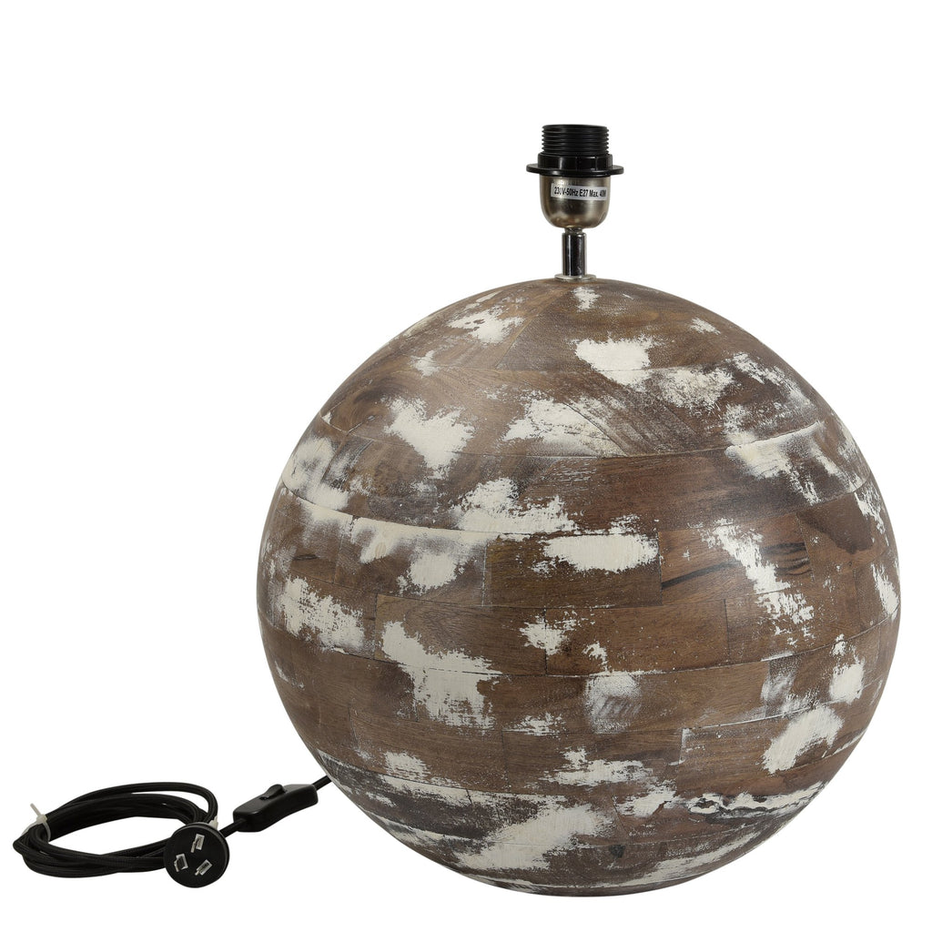 Boule Medium - Distressed White - Turned Wood Ball Table Lamp-abc
