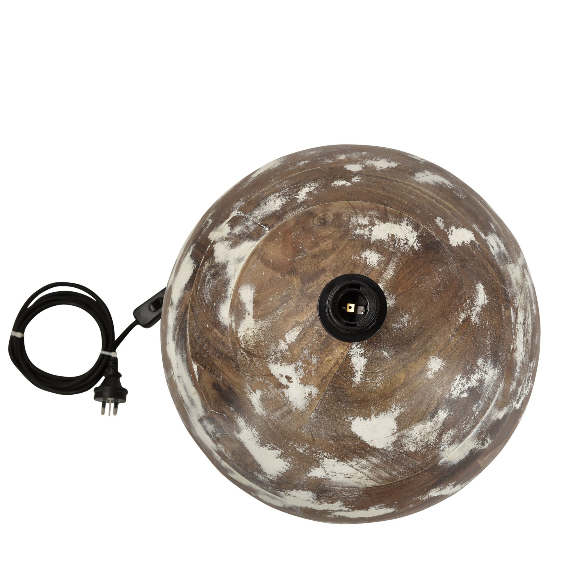 Boule Medium - Distressed White - Turned Wood Ball Table Lamp-abc