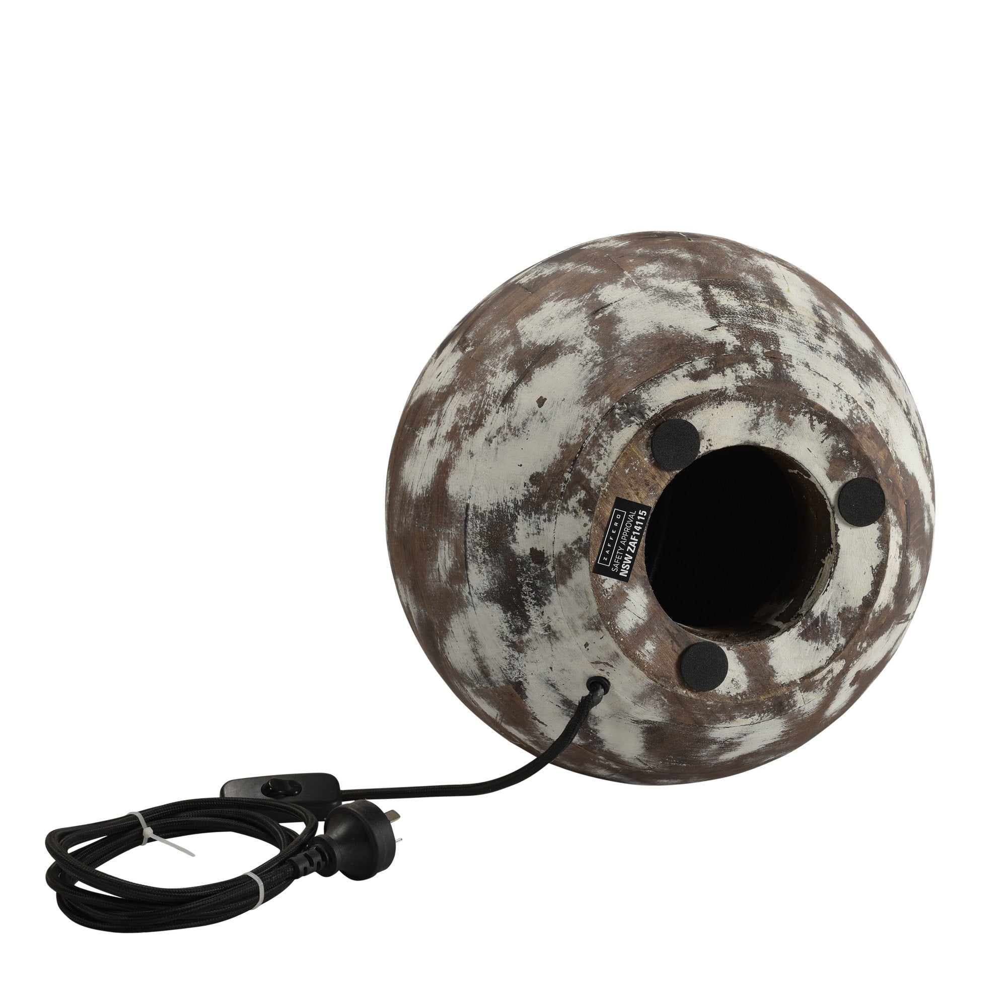Boule Small - Distressed White - Turned Wood Ball Table Lamp-abc