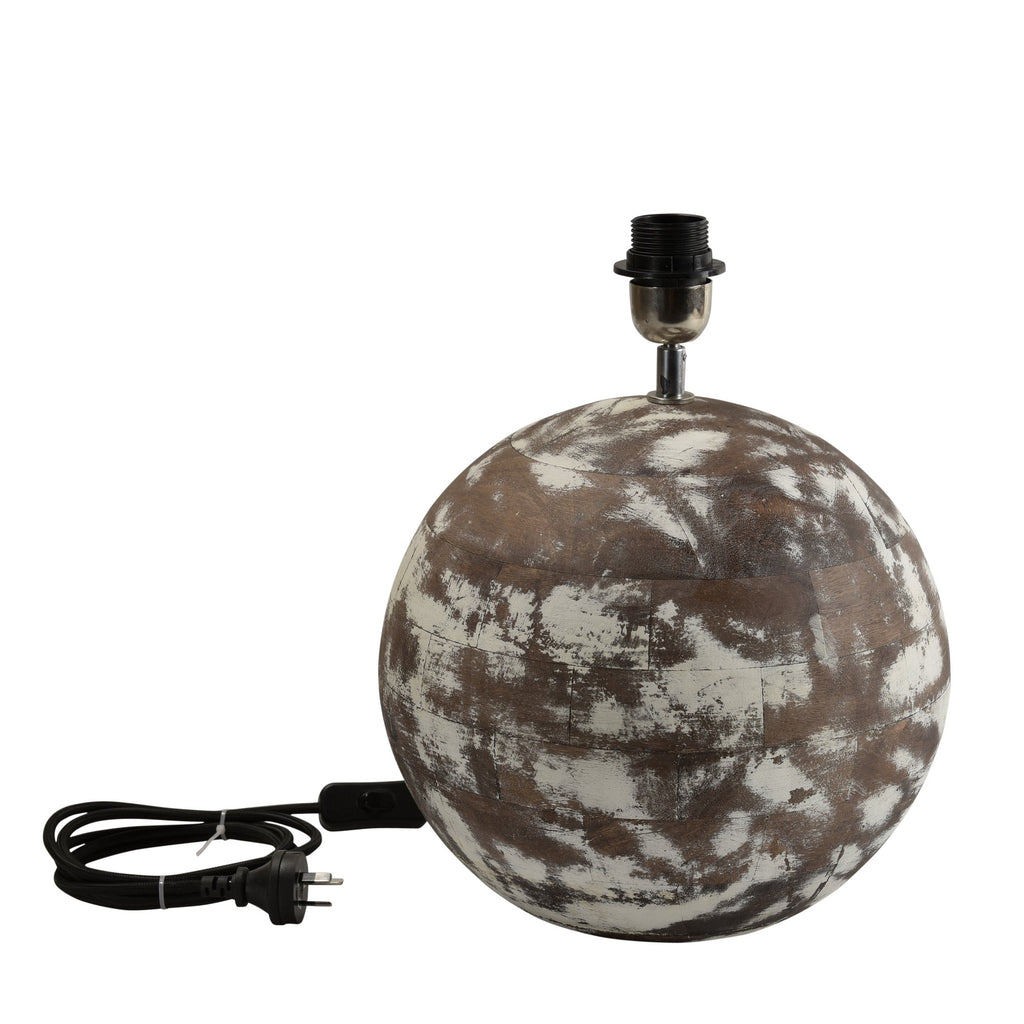Boule Small - Distressed White - Turned Wood Ball Table Lamp-abc