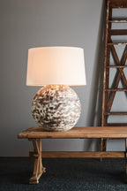 Boule Large - Distressed White - Turned Wood Ball Table Lamp-abc