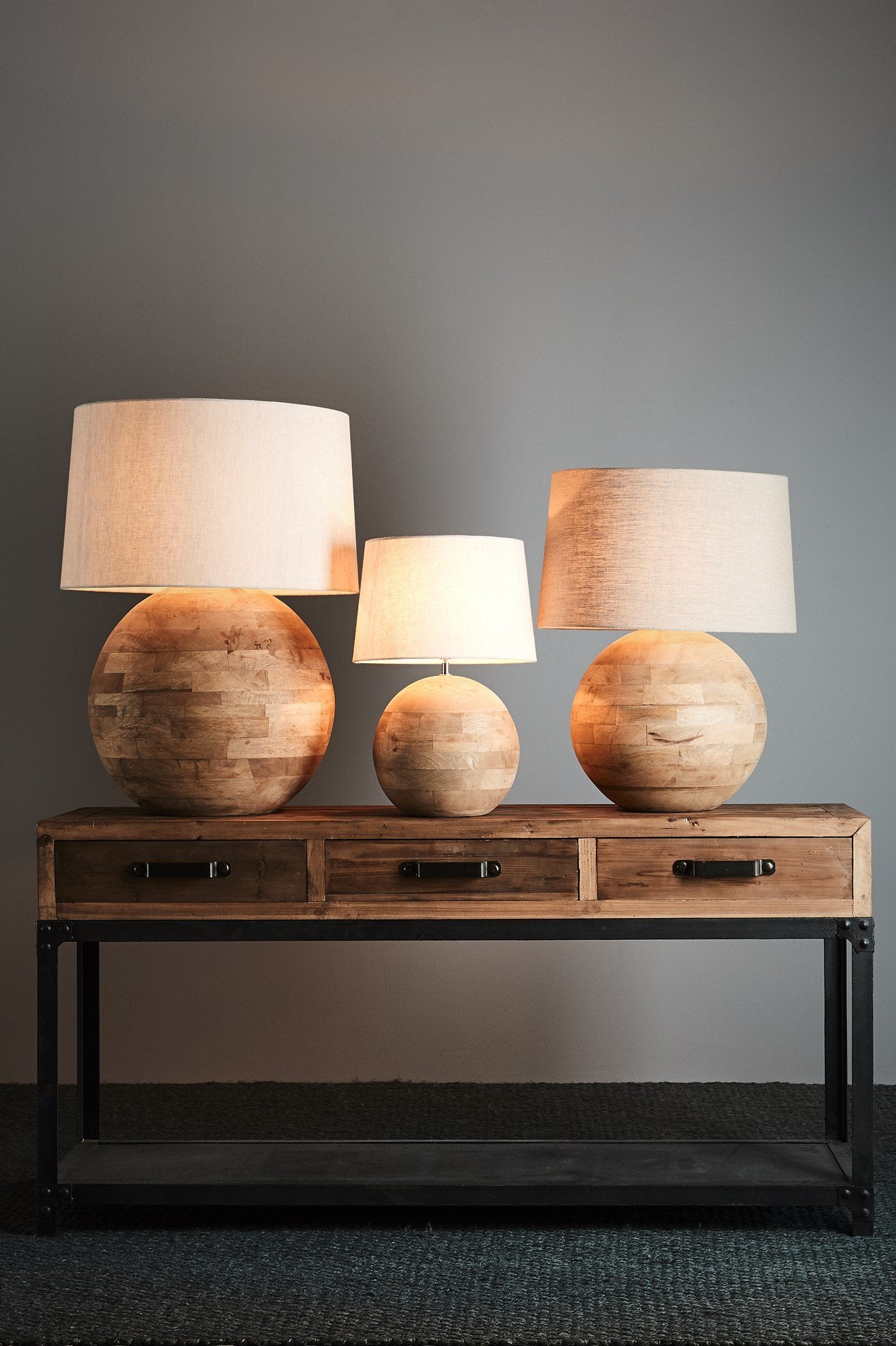 Boule Medium - Natural - Turned Wood Ball Table Lamp-abc