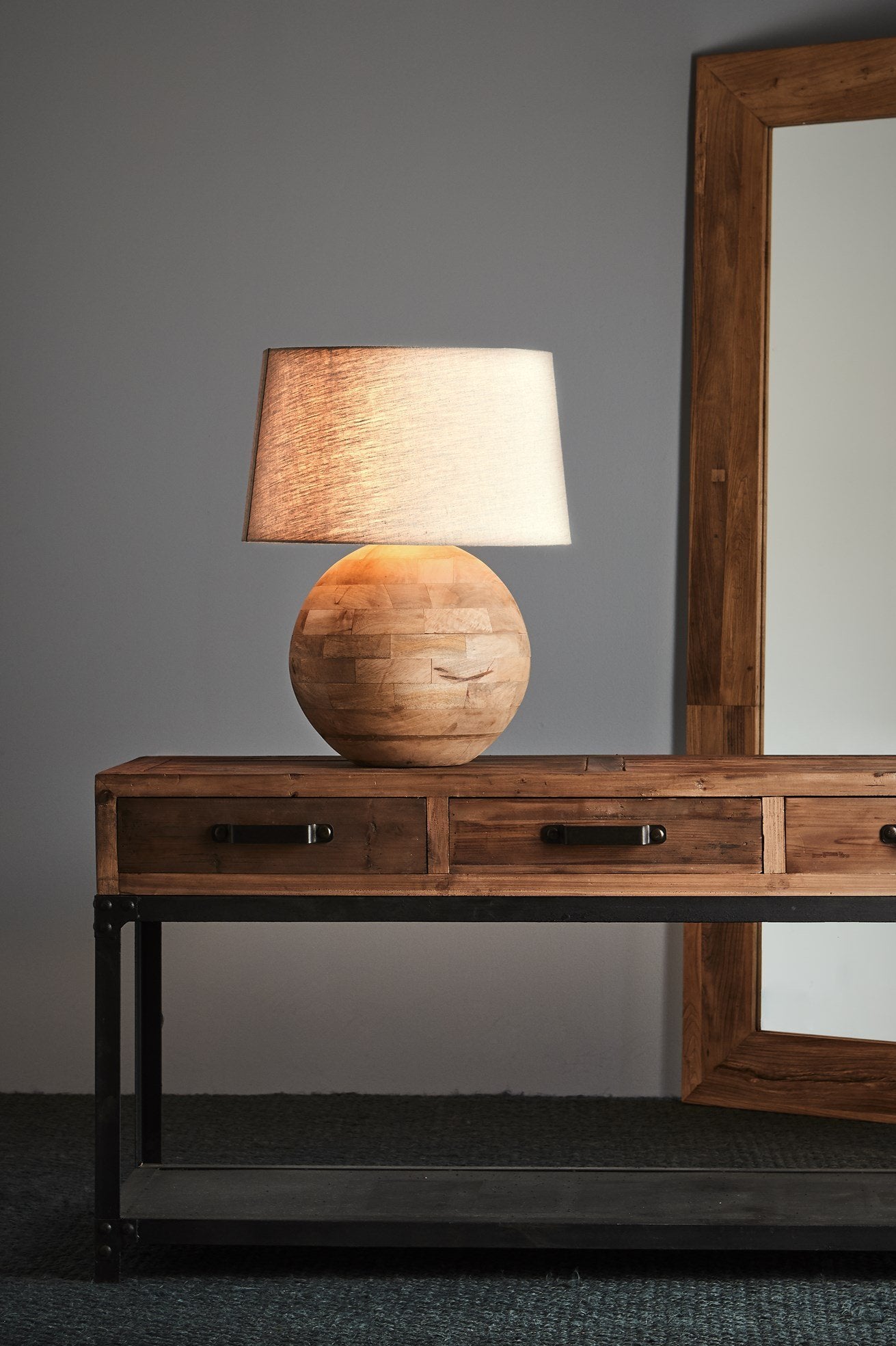 Boule Medium - Natural - Turned Wood Ball Table Lamp-abc