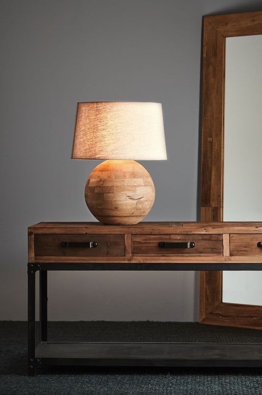 Boule Medium - Natural - Turned Wood Ball Table Lamp-abc