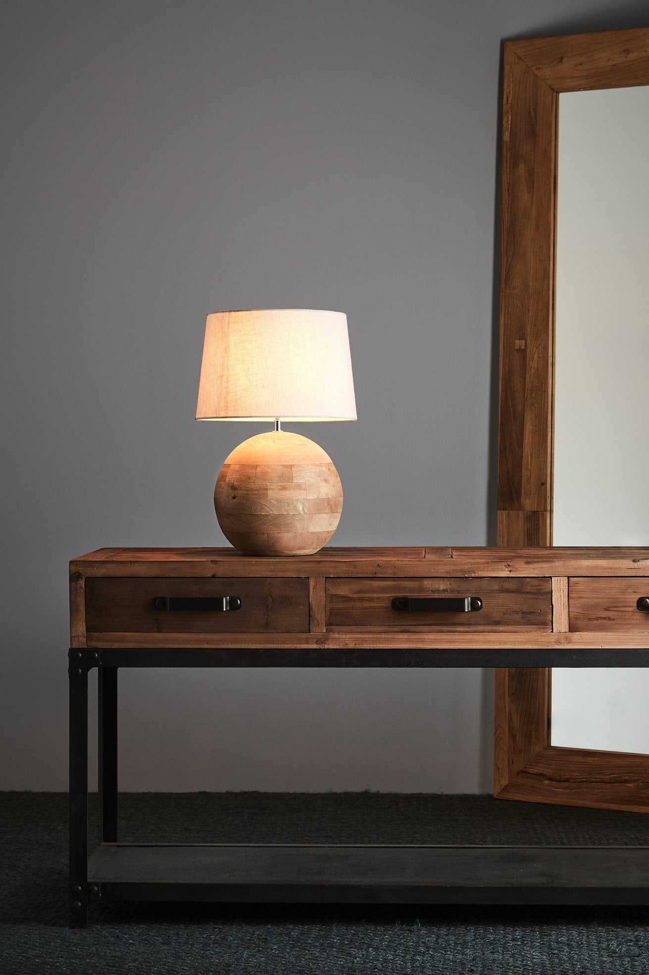 Boule Small - Natural - Turned Wood Ball Table Lamp-abc