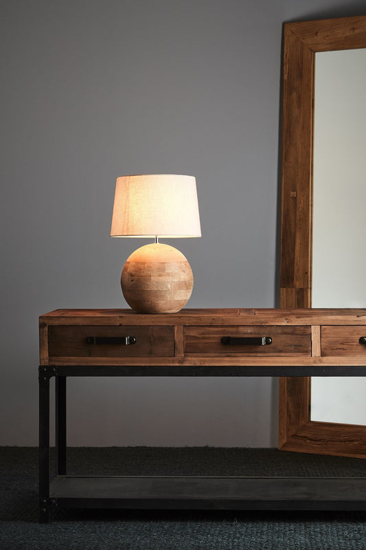 Boule Small - Natural - Turned Wood Ball Table Lamp-abc
