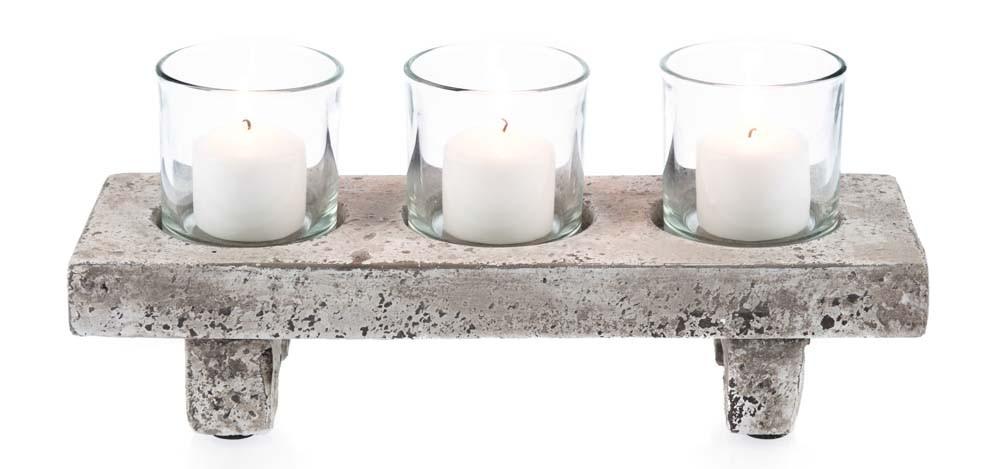 3Pc Glass Candle Holder on Ceramic Base-abc