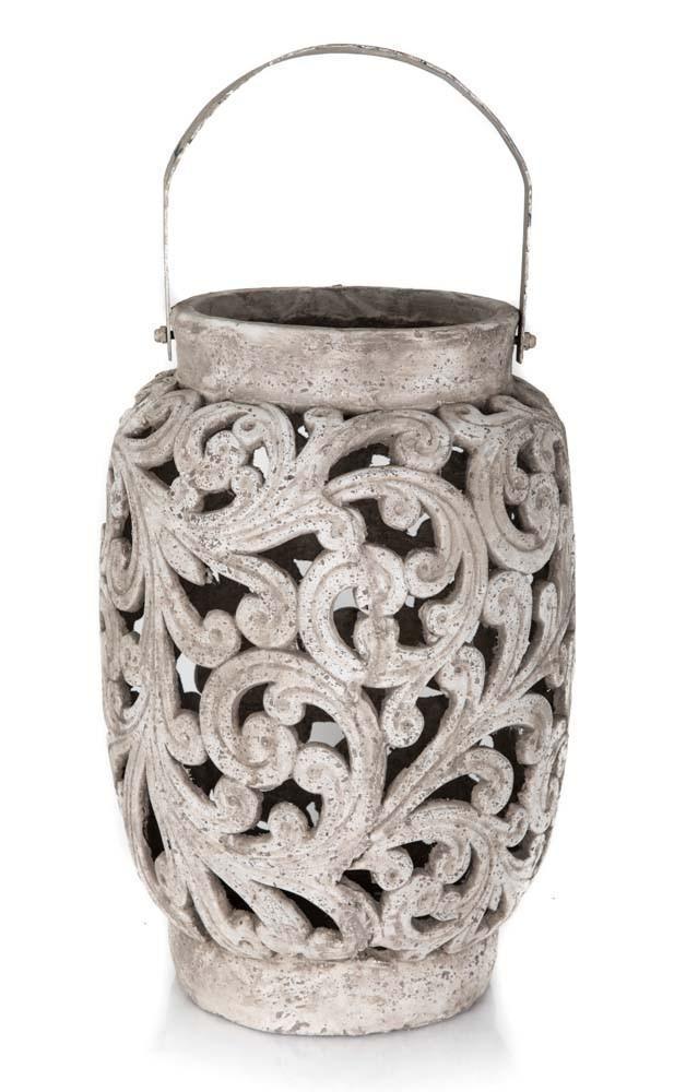 Tall Ornate Ceramic Candle Holder with Metal Handle-abc