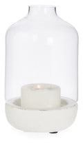 Glass Dome Hurricane Lamp with Cement Base Medium-abc