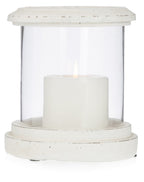 Glass Round Candleholder with Cement Base and Rim-abc