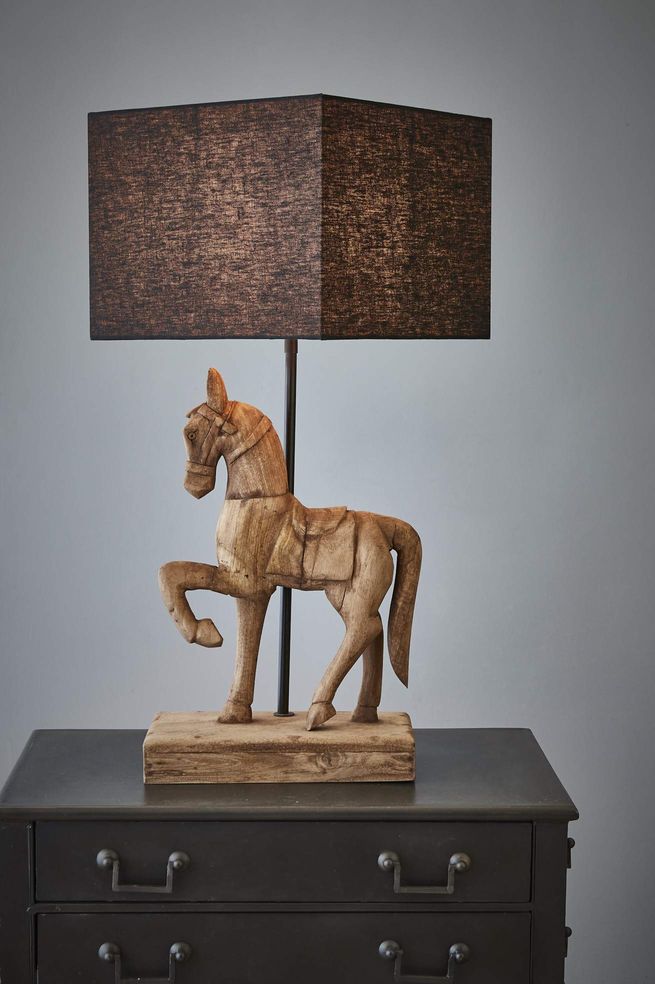 Clyde - Dark Natural - Large Wooden Horse Table Lamp-abc