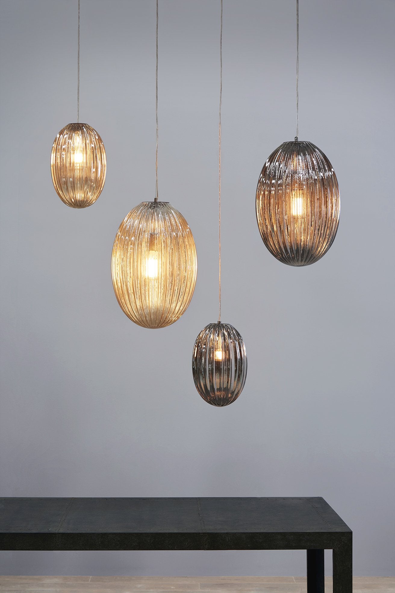Costolette Medium - Smoke Grey - Medium Ribbed Glass Pod Pendant Light-abc
