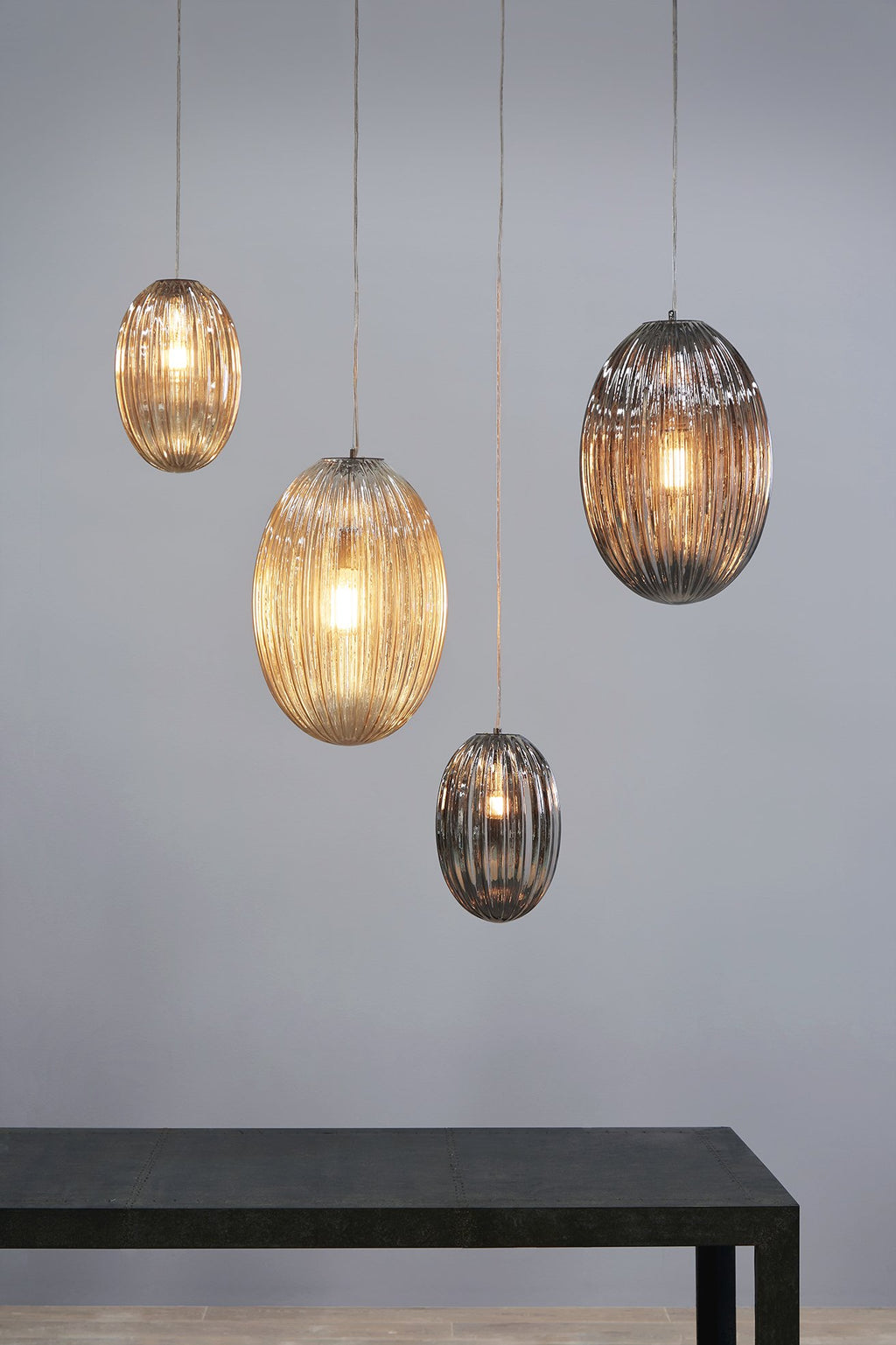 Costolette Small - Champagne - Small Ribbed Glass Pod Pendant Light-abc