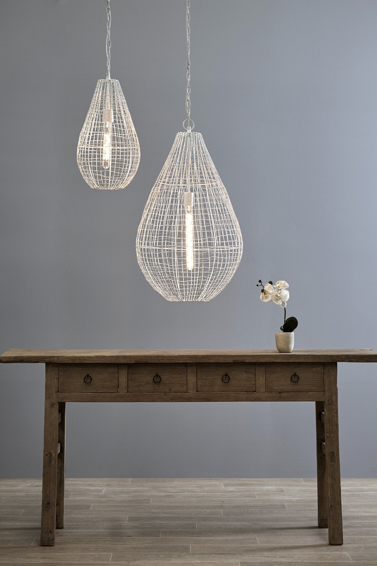 Cray Pot Large - White - Wire Weave Teardrop Pendant Light-abc