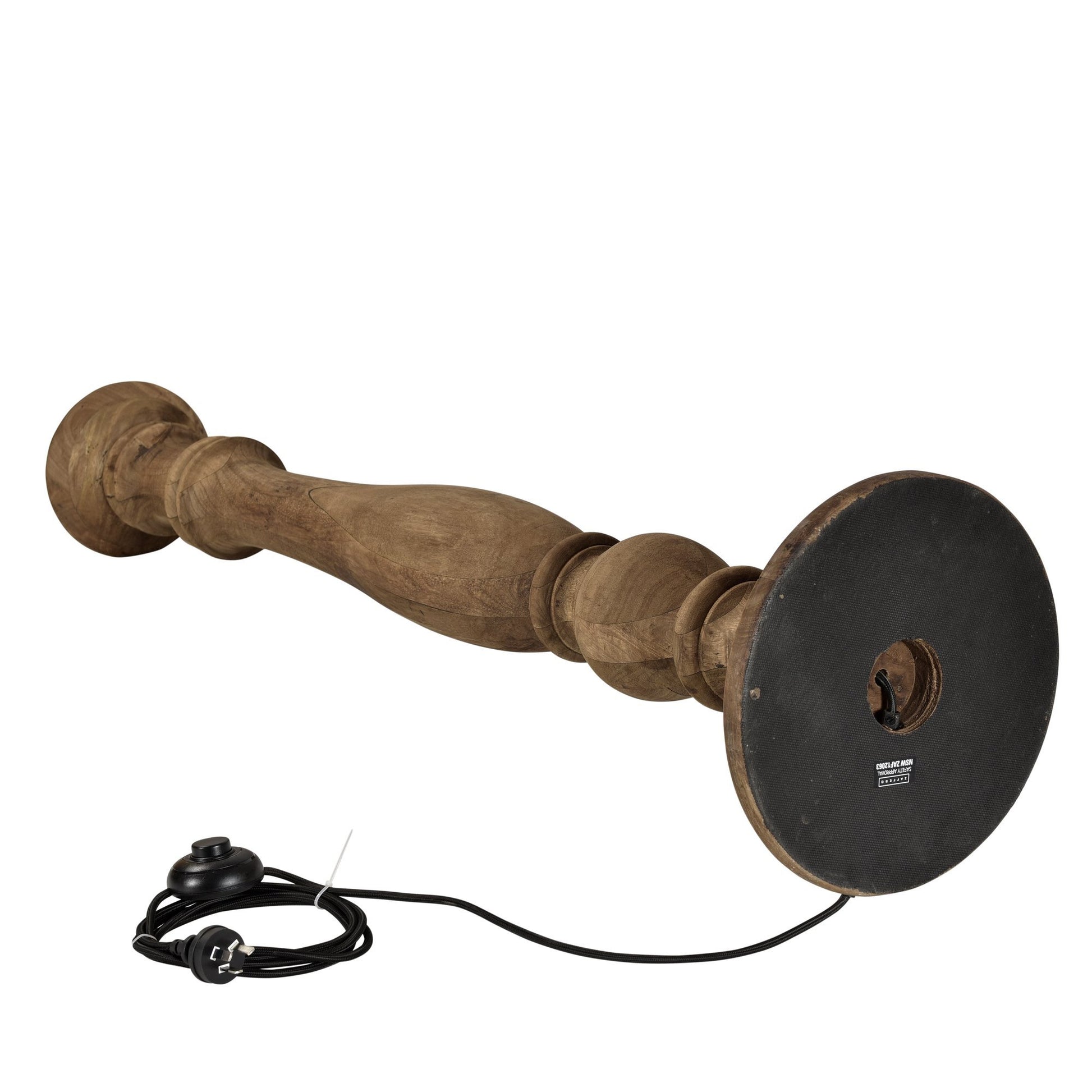 Candela Large - Dark Natural - Turned Wood Candlestick Floor Lamp-abc