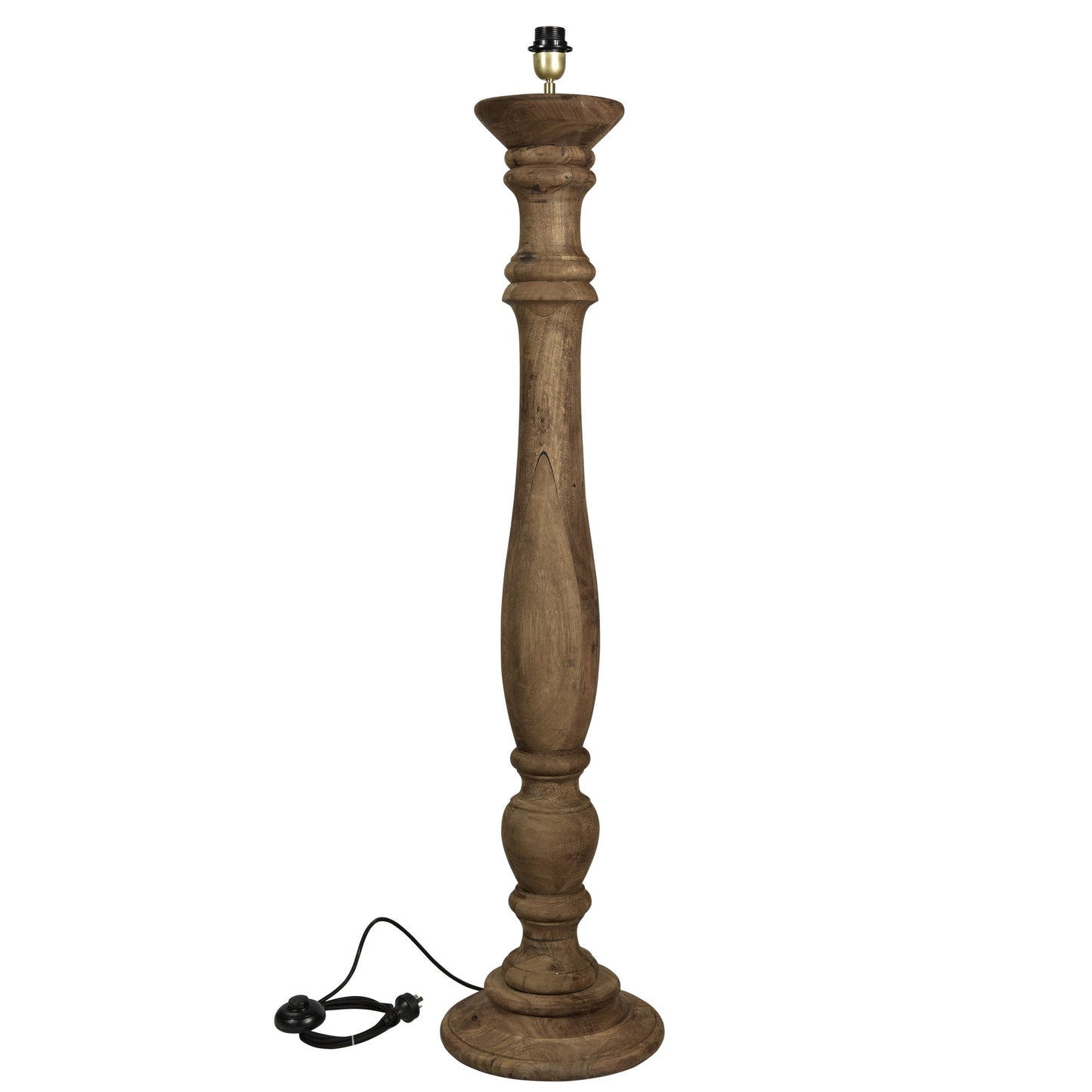 Candela Large - Dark Natural - Turned Wood Candlestick Floor Lamp-abc