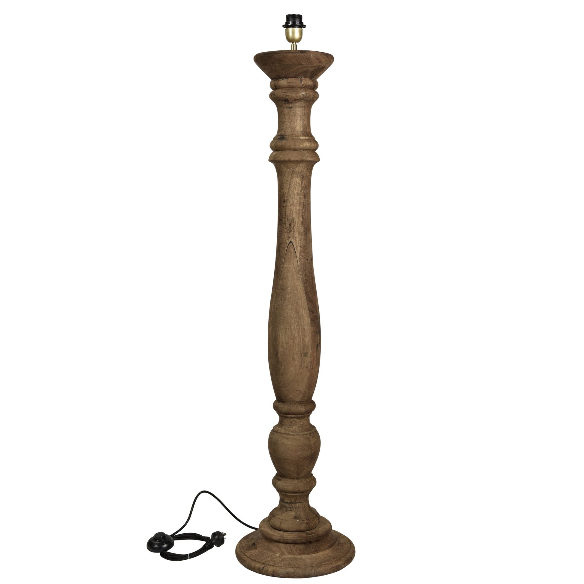 Candela Large - Dark Natural - Turned Wood Candlestick Floor Lamp-abc