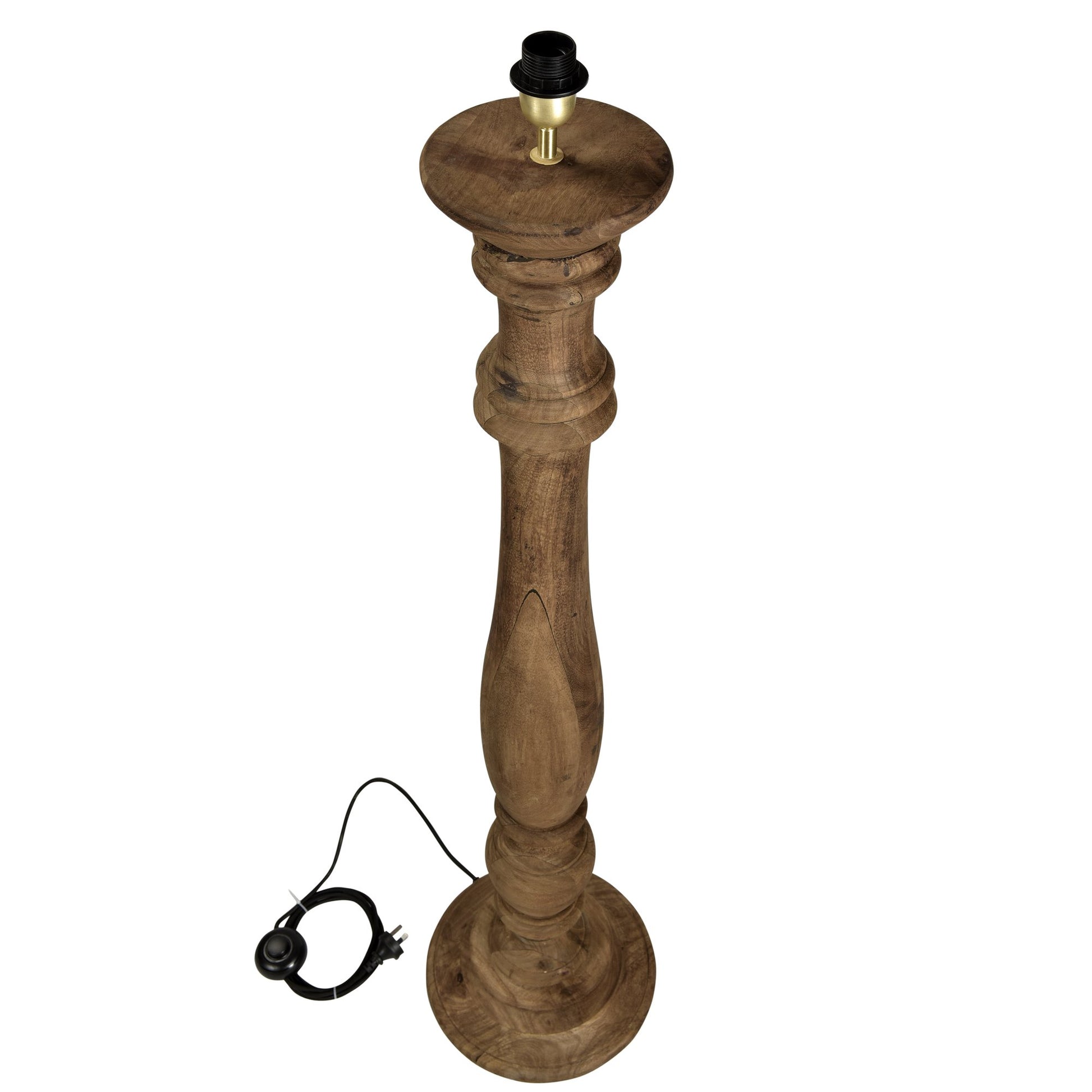 Candela Large - Dark Natural - Turned Wood Candlestick Floor Lamp-abc