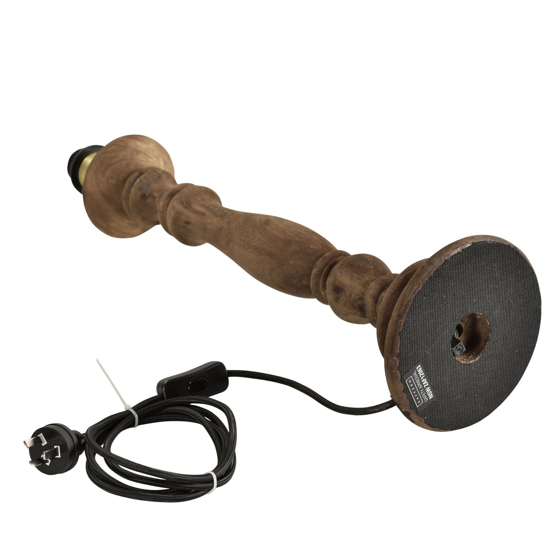 Candela Small - Dark Natural - Turned Wood Candlestick Table Lamp-abc