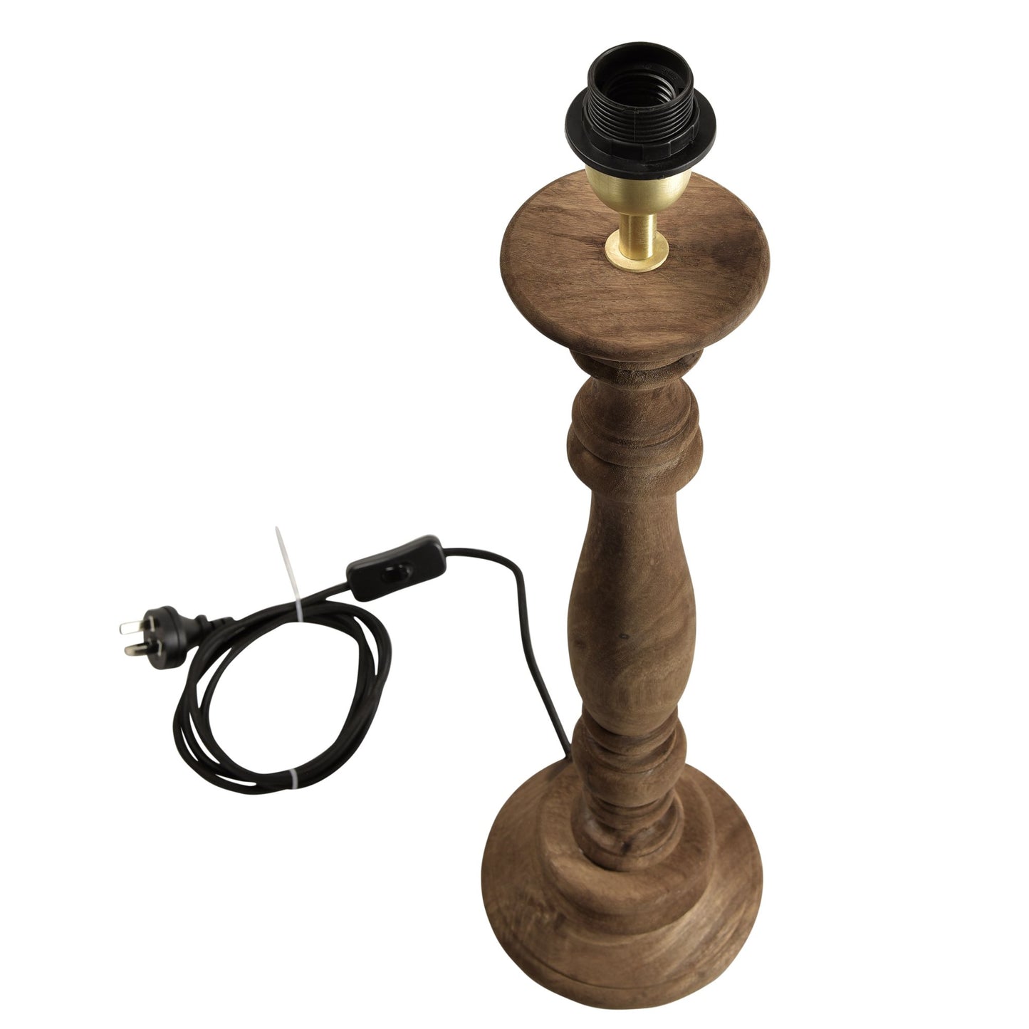 Candela Small - Dark Natural - Turned Wood Candlestick Table Lamp-abc