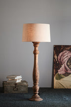 Candela Large - Dark Natural - Turned Wood Candlestick Floor Lamp-abc