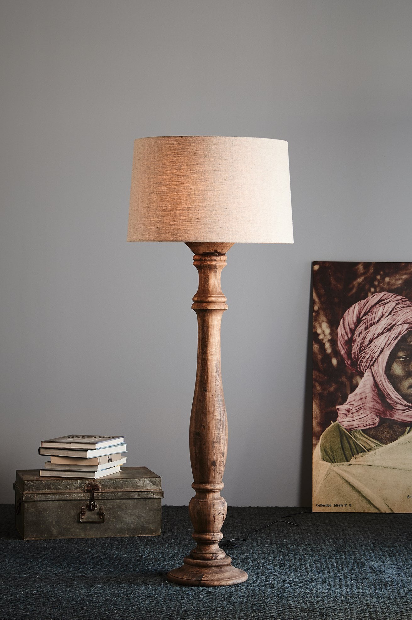 Candela Large - Dark Natural - Turned Wood Candlestick Floor Lamp-abc