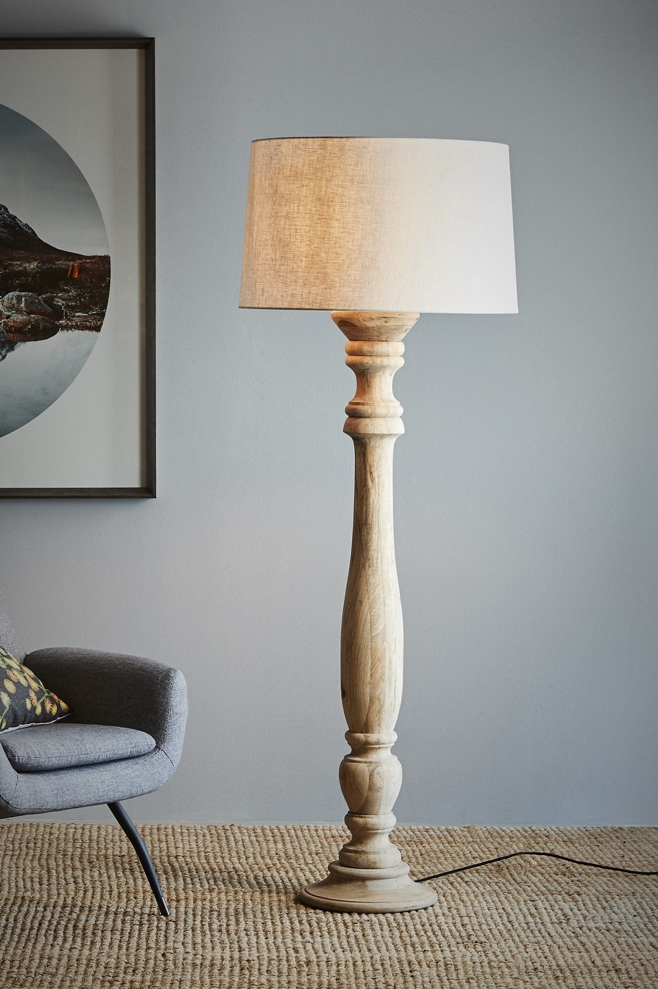 Candela Large - Natural - Turned Wood Candlestick Floor Lamp-abc