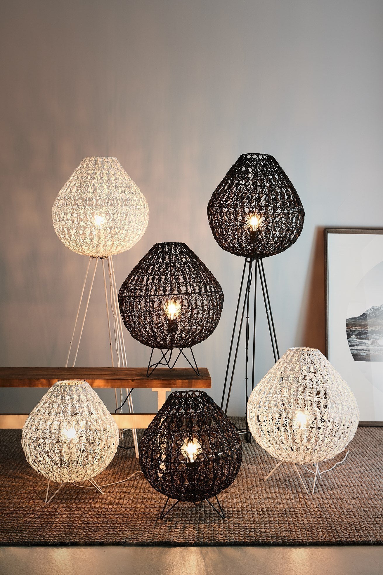 Cocoon Table Large - White - Wire Weave Oval Table Lamp-abc