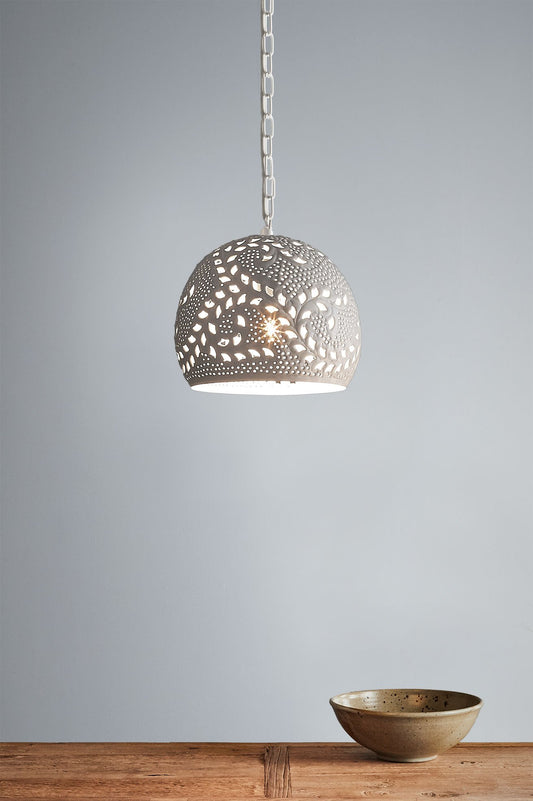 Coral Small - White - Hand Cut Patterned Dome Pendant Light-abc