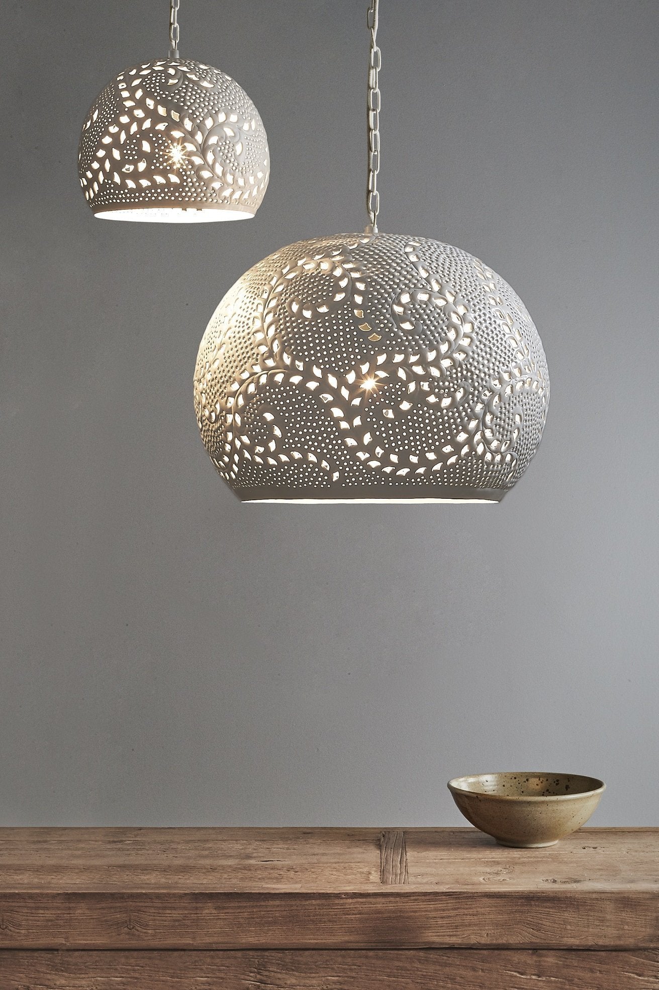 Coral Small - White - Hand Cut Patterned Dome Pendant Light-abc