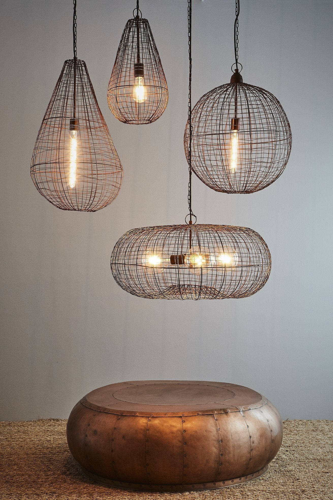 Cray Pot Large - Antique Copper - Wire Weave Teardrop Pendant Light-abc