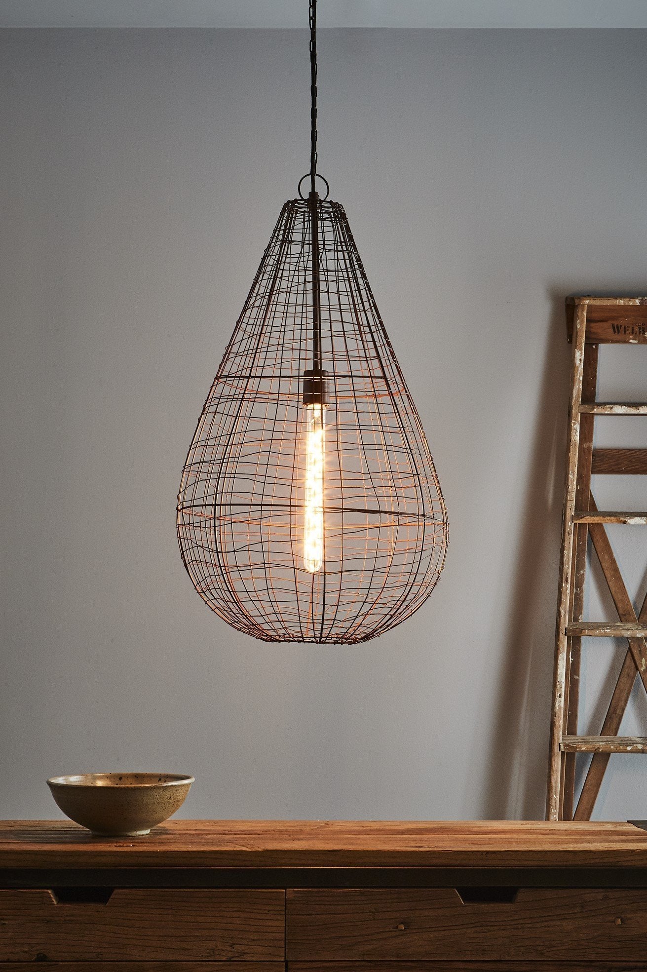 Cray Pot Large - Antique Copper - Wire Weave Teardrop Pendant Light-abc