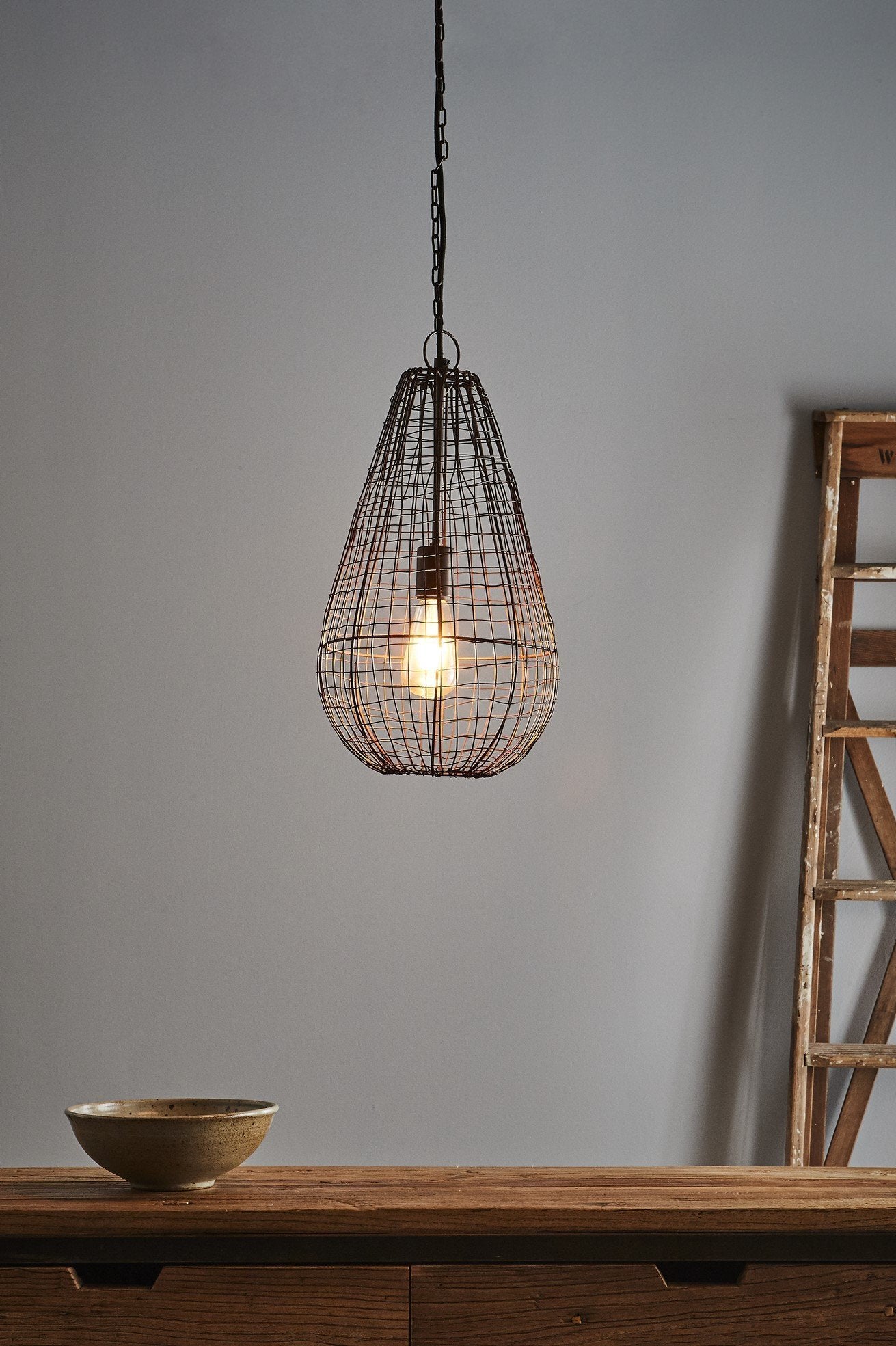 Cray Pot Small - Antique Copper - Wire Weave Teardrop Pendant Light-abc