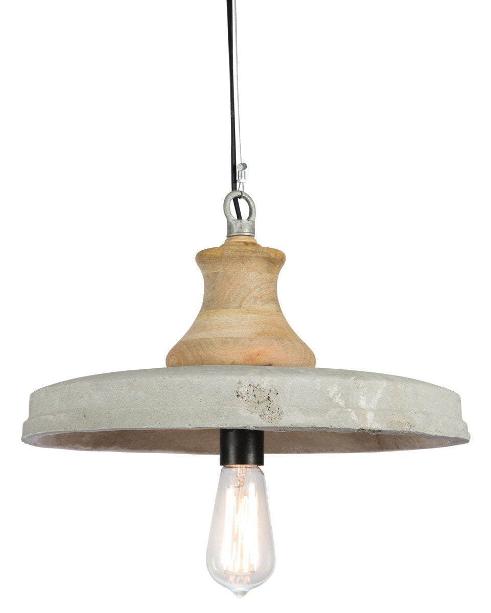 Hanging Light Concrete Shade with Mango Wood Holder-abc