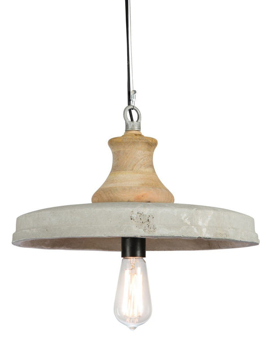 Hanging Light Concrete Shade with Mango Wood Holder-abc