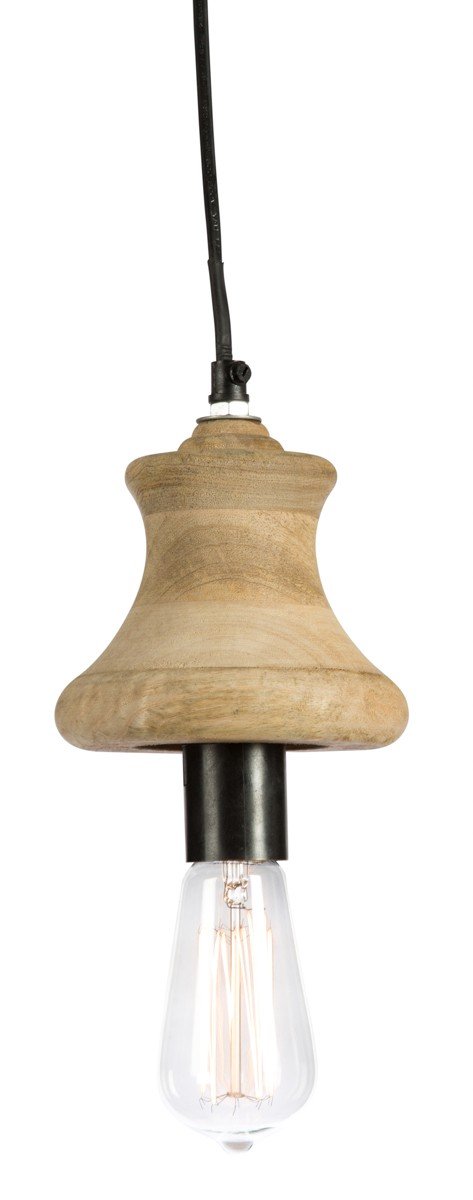 Mango Wood Pendant Light with Raw Aluminium Canopy-abc