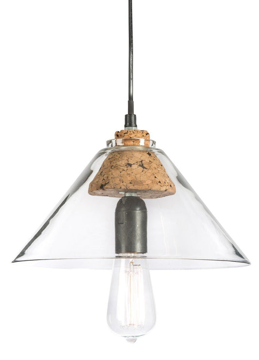 Clear Glass Pendant Light with Cork Holder and Aluminium Canopy-abc