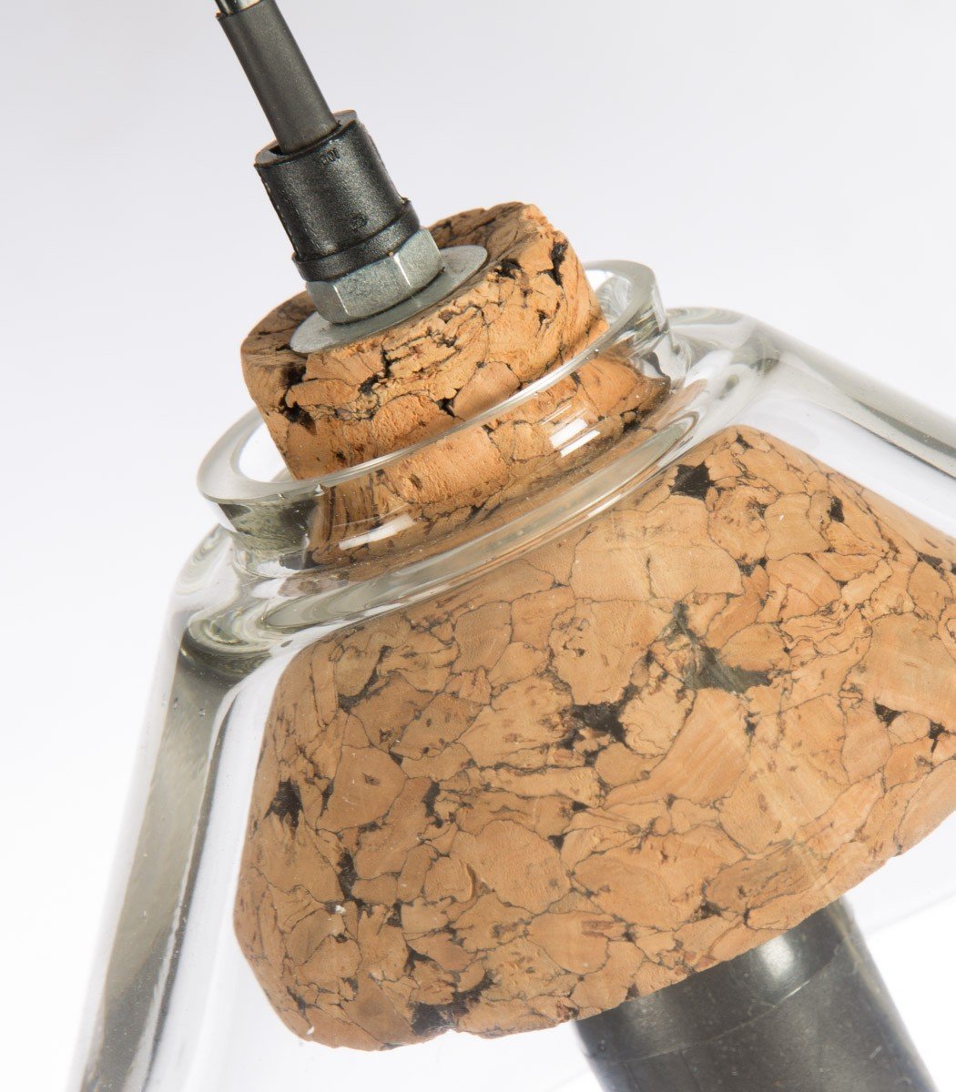 Clear Glass Pendant Light with Cork Holder and Aluminium Canopy-abc