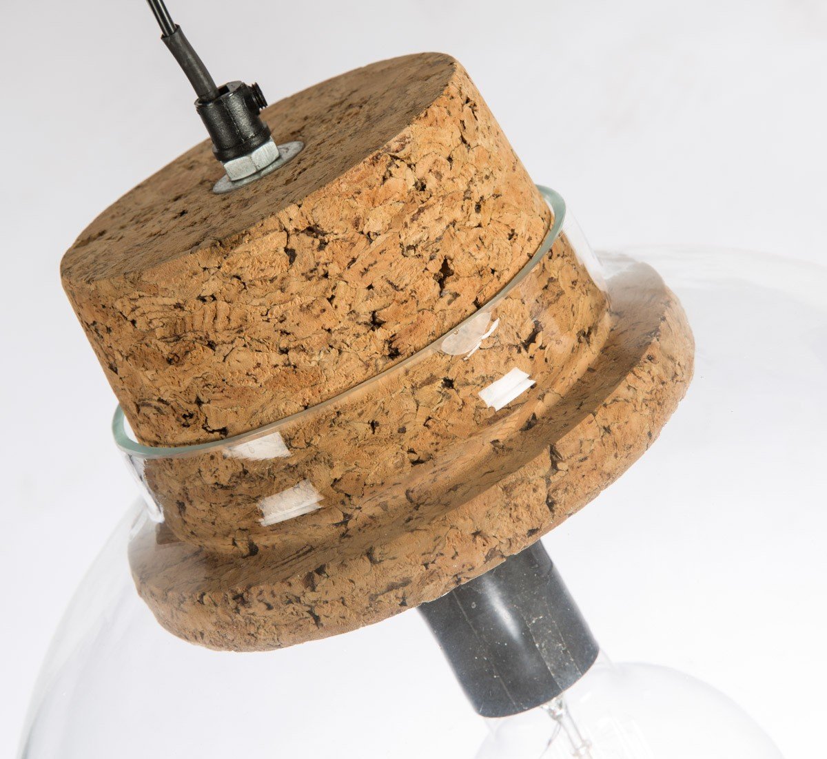 Clear Glass Pendant Light with Cork Holder and Aluminium Canopy-abc