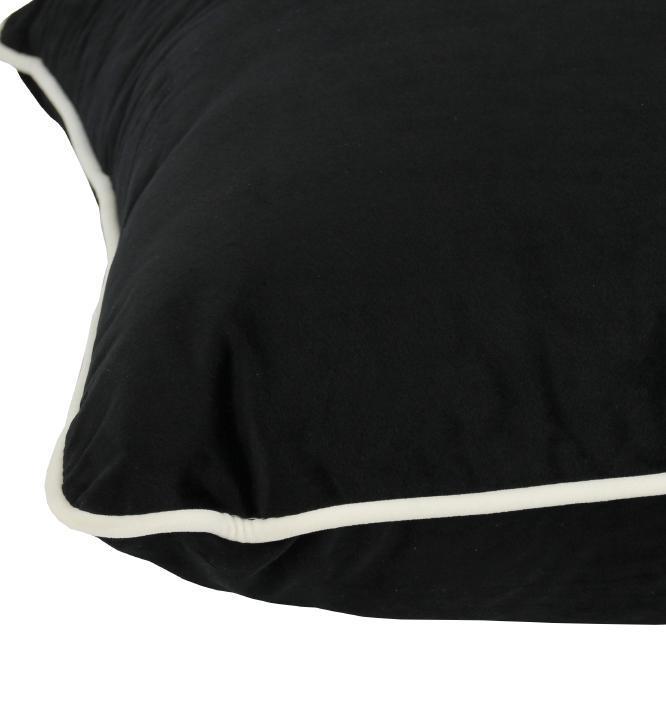 Coco Piped Velvet Cushions - Black ( White Trim )-abc