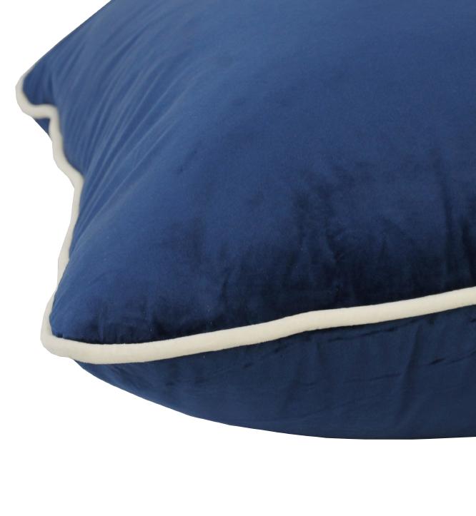 Coco Piped Velvet Cushions - French Navy ( White Trim )-abc