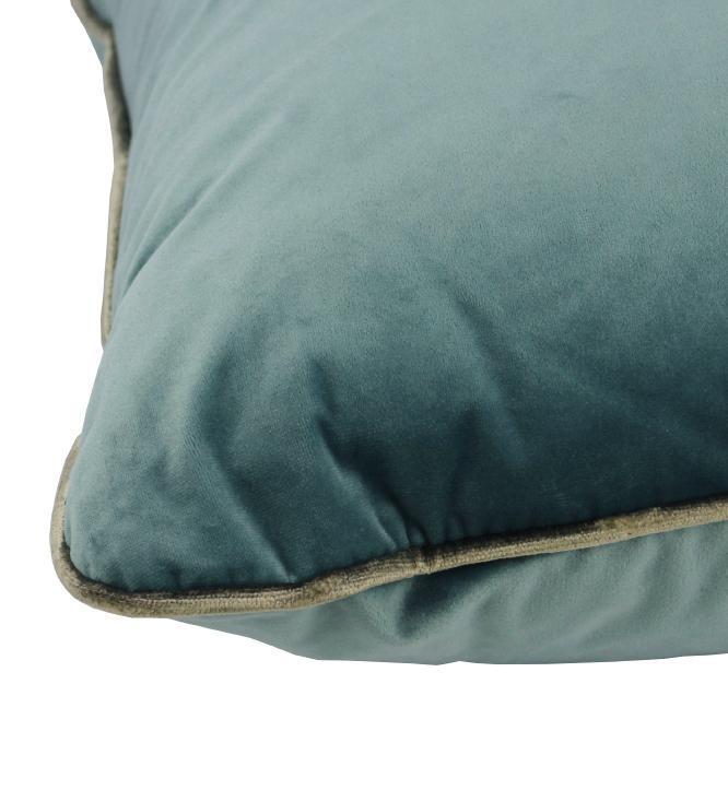 Coco Piped Velvet Cushions - Aqua ( Gold Trim )-abc