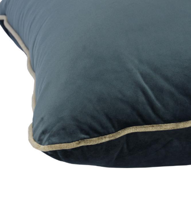 Coco Piped Velvet Cushions - Steel Blue ( Gold Trim )-abc