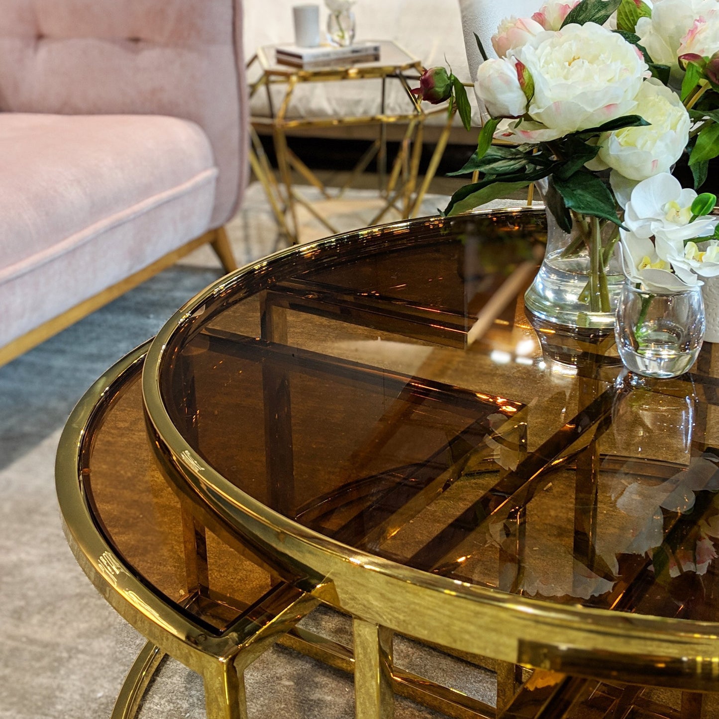 Gold Perugia Nesting Coffee Table - Tinted Glass-abc